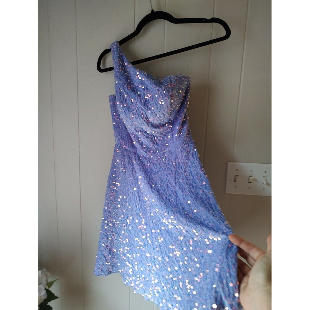 Sequin One-Shoulder Lavender Party Dress - Picture 3 of 10